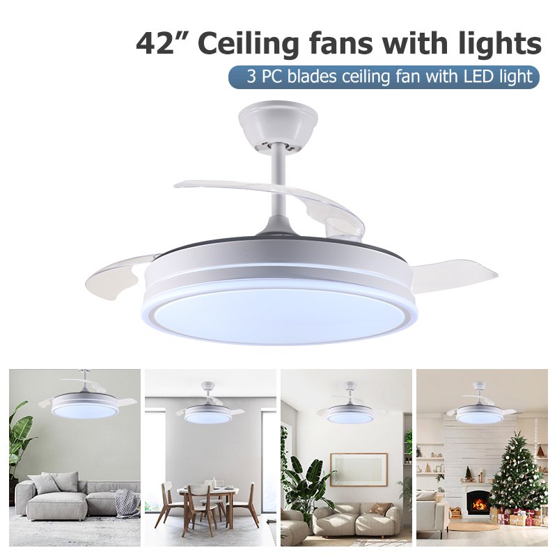 Simple Classic All Copper Moto Dimmable Fan Lamp Smart Retractable Invisible LED Chandelier Fan Ceiling Fan Light