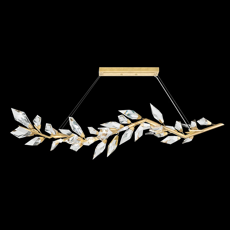 Custom High Quality Nordic Modern Design Dining Room Staircase Crystal Linear Pendant Lights K9 Gold Branch Chandelier