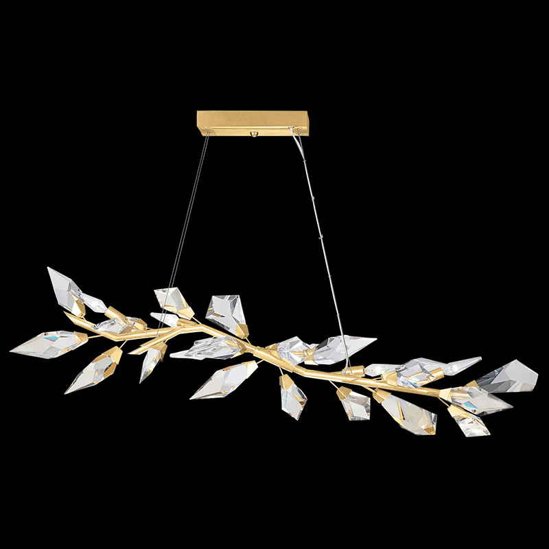 Custom High Quality Nordic Modern Design Dining Room Staircase Crystal Linear Pendant Lights K9 Gold Branch Chandelier