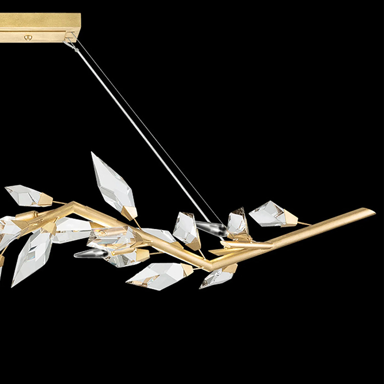 Custom High Quality Nordic Modern Design Dining Room Staircase Crystal Linear Pendant Lights K9 Gold Branch Chandelier