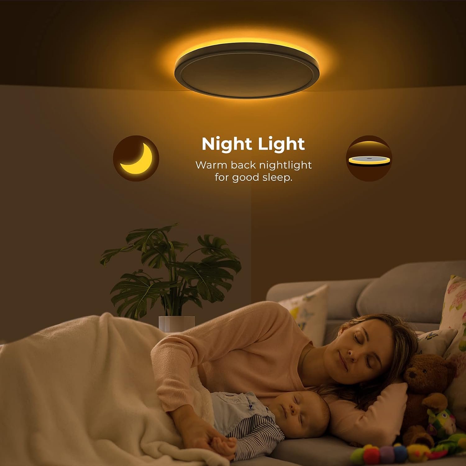 Matane 12 Inch LED Flush Mount Ceiling Light Fixture with Night Light24W 2400LM 3000K/4000K/5000K