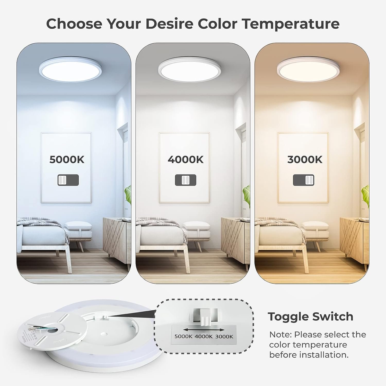 Matane 12 Inch LED Flush Mount Ceiling Light Fixture with Night Light24W 2400LM 3000K/4000K/5000K