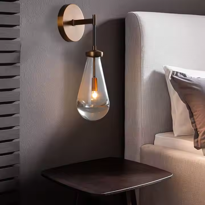 Nordic Brass Glass Raindrop Pendant Light Fixture Teardrop Wall Sconces Kitchen Island Indoor Wall-mounted Wall Lights
