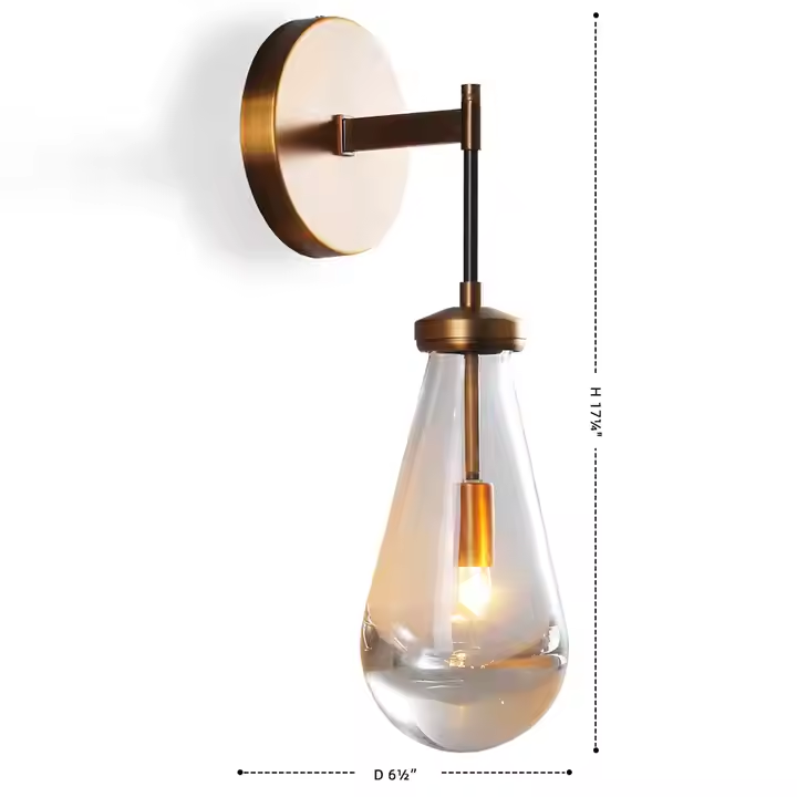 Nordic Brass Glass Raindrop Pendant Light Fixture Teardrop Wall Sconces Kitchen Island Indoor Wall-mounted Wall Lights