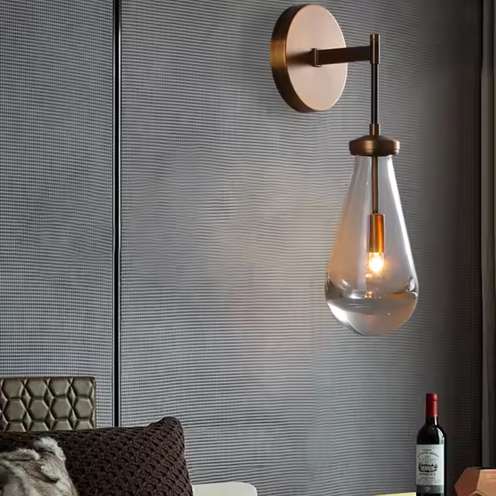 Nordic Brass Glass Raindrop Pendant Light Fixture Teardrop Wall Sconces Kitchen Island Indoor Wall-mounted Wall Lights