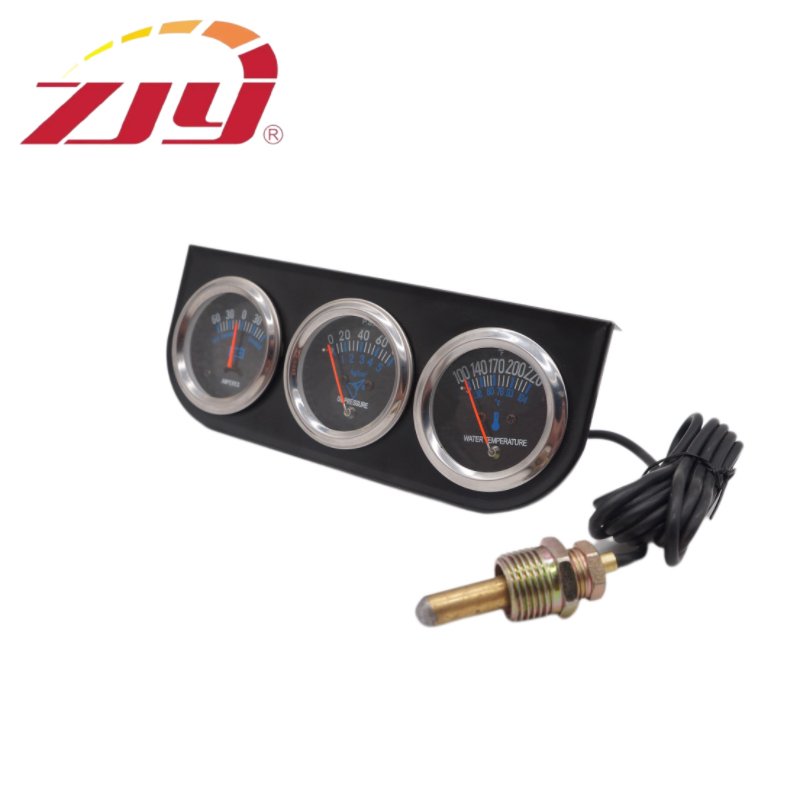 Universal 2'' 52mm Black Volt Water Oil Pressure Triple 3 Gauge Set Gauges Kit
