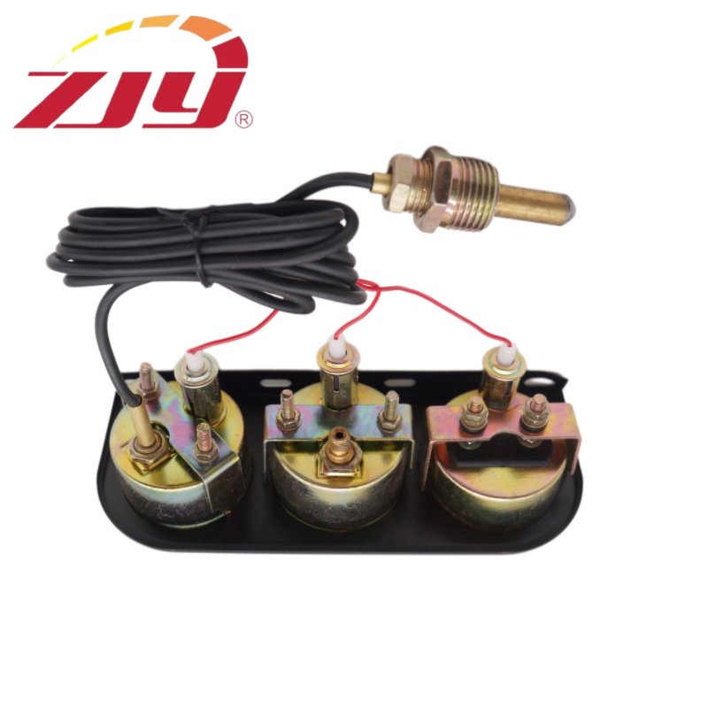 Universal 2'' 52mm Black Volt Water Oil Pressure Triple 3 Gauge Set Gauges Kit