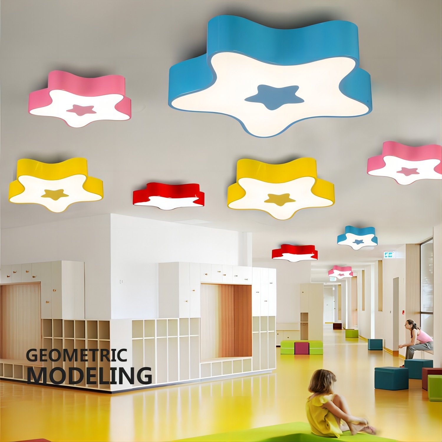 Colorful Five-pointed Star Kindergarten Chandelier Daycare Lighting Star Pendant Light Children's Classroom Led Pendant Lamp
