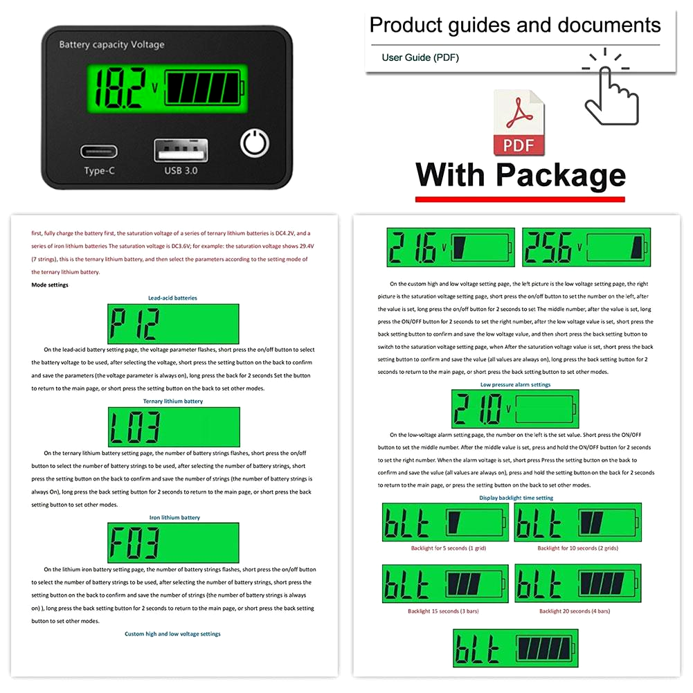 12V/24V Digital Voltmeter Display Table DC8-30V Lead Acid Lithium Battery Capacity Indicator Car Digital Battery Capacity Tester