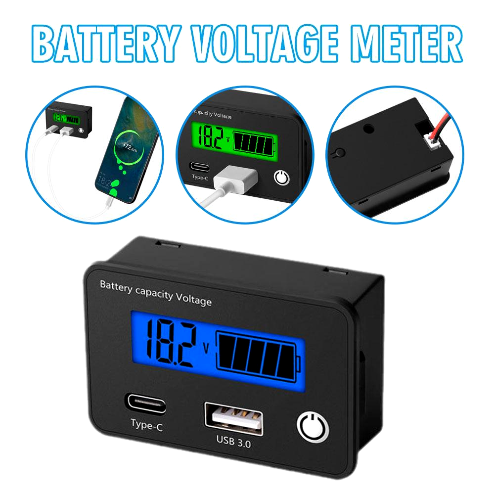 12V/24V Digital Voltmeter Display Table DC8-30V Lead Acid Lithium Battery Capacity Indicator Car Digital Battery Capacity Tester