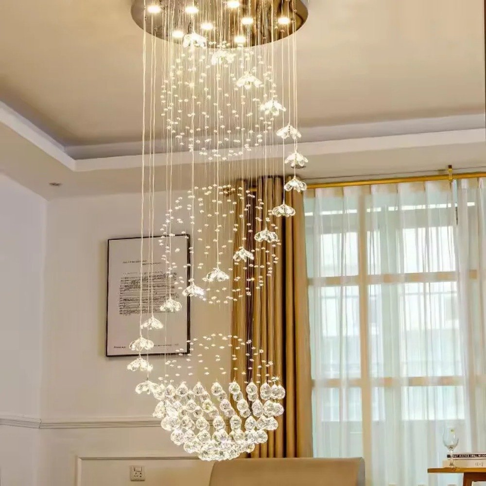 Big Nordic Modern High Ceiling Hotel Pendant Light Lobby Hanging Large Stair Cristal Led Luxury Crystal Chandelier