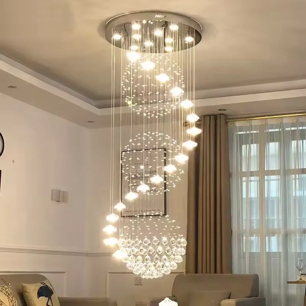 Big Nordic Modern High Ceiling Hotel Pendant Light Lobby Hanging Large Stair Cristal Led Luxury Crystal Chandelier