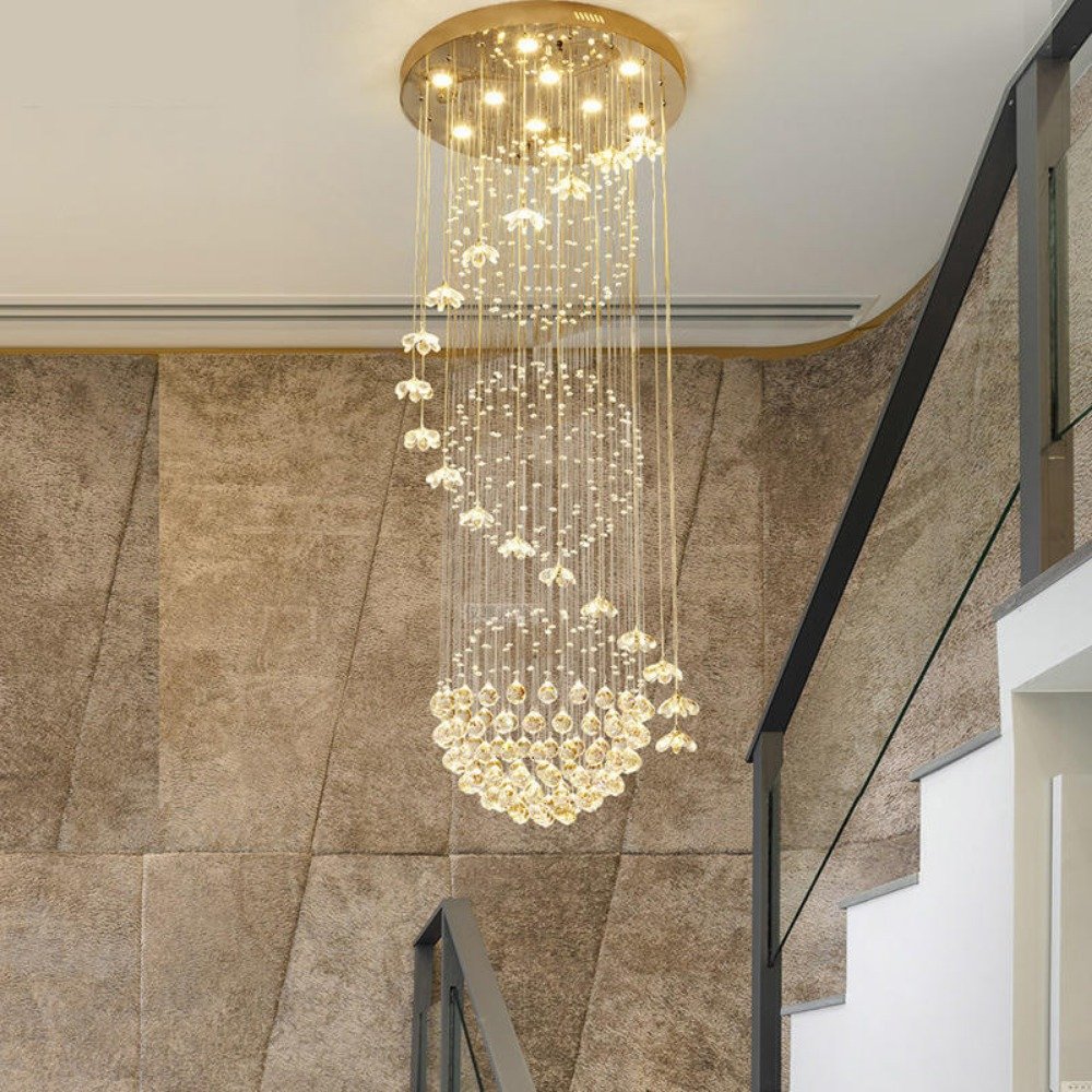 Big Nordic Modern High Ceiling Hotel Pendant Light Lobby Hanging Large Stair Cristal Led Luxury Crystal Chandelier
