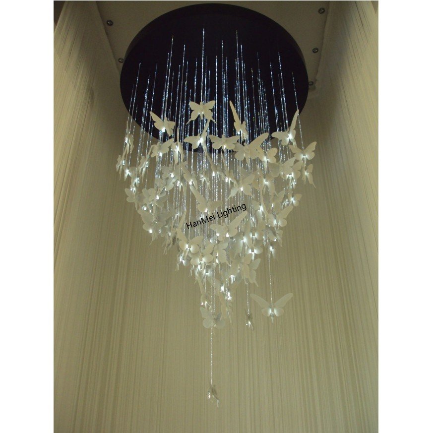 Cafe Creative Long E14 Pendant Hanging Lamp Hotel Dining Room Long Staircase butterfly Light White Ceramic Chandelier