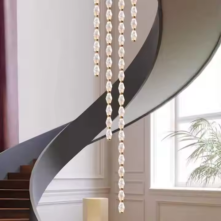 Custom Project Hotel Ball Led Hanging Lamp Atmosphere Elegant Circle Ceiling Lamp Long String Crystal Chandelier Pendant Light