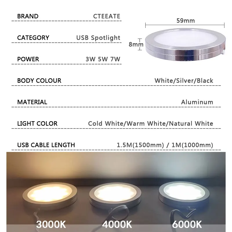 LED Spotlight Ultra-thin USB 5V LED Cabinet Mini Lamp with Switch 3w Jewelry Display Ceiling Indoor Downlight Surfaced Mounted