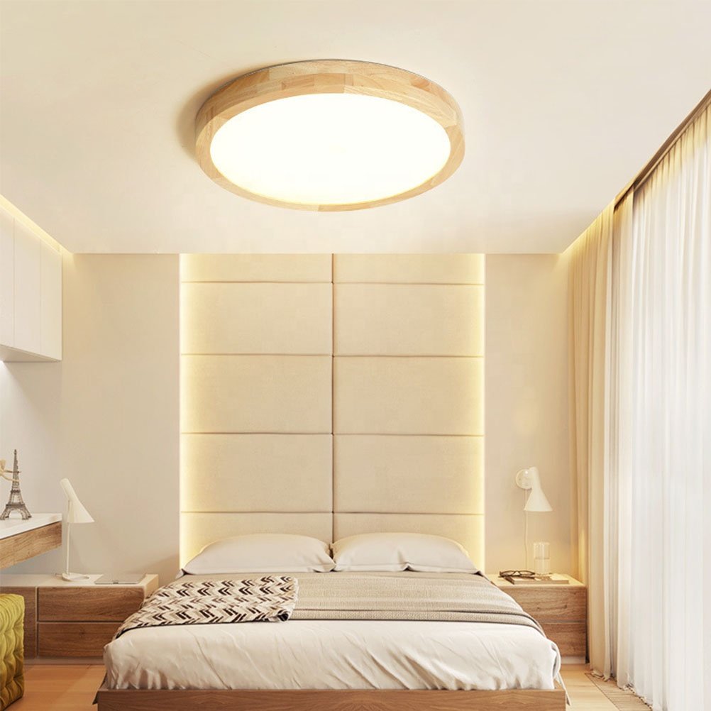 Nordic Living Room Pendant Lighting Chandelier Wood Round Ceiling Lamp for Indoor Home Lighting Bedroom Modern LED Ceiling Light