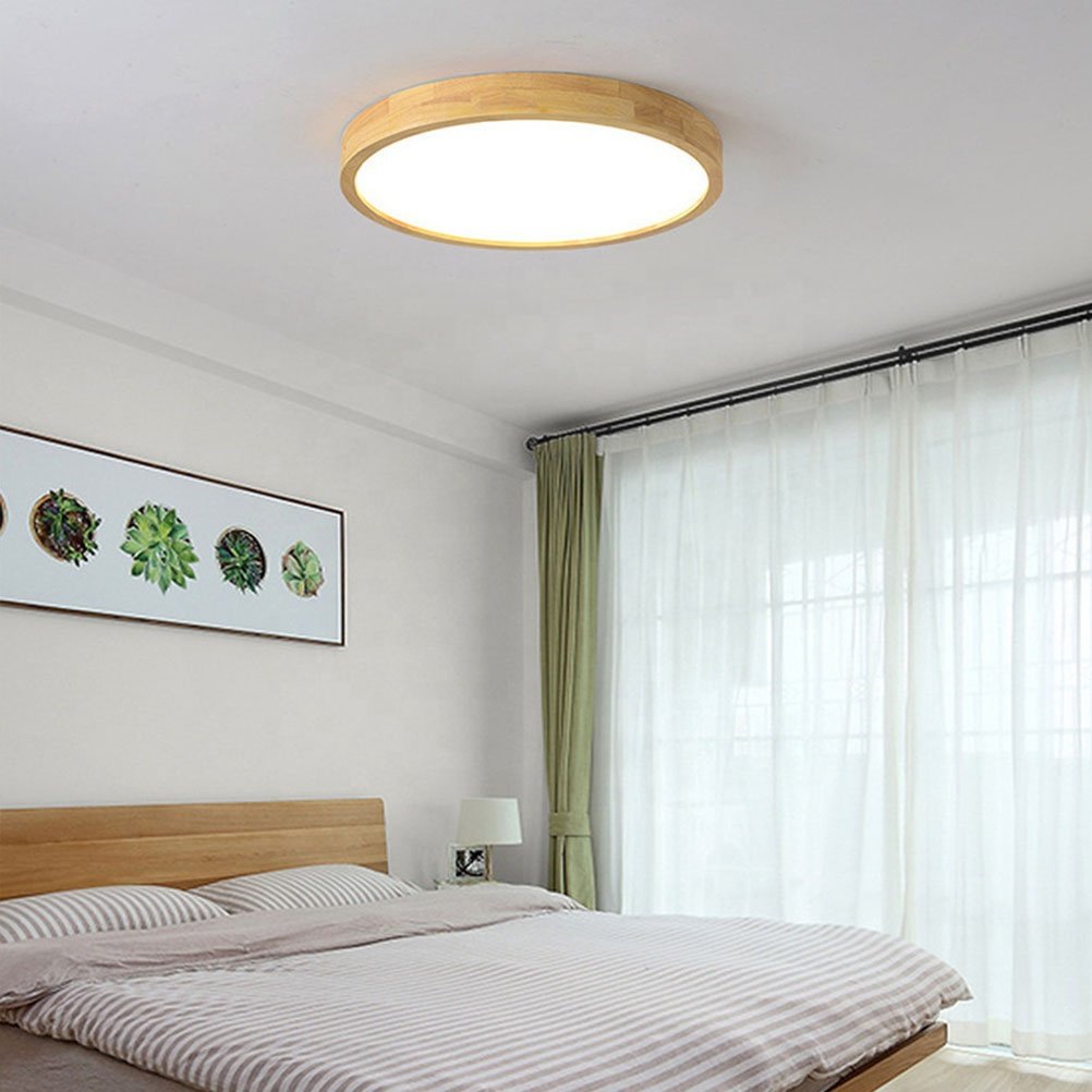 Nordic Living Room Pendant Lighting Chandelier Wood Round Ceiling Lamp for Indoor Home Lighting Bedroom Modern LED Ceiling Light