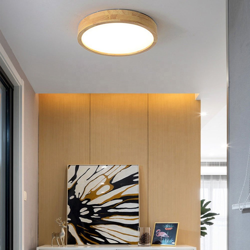Nordic Living Room Pendant Lighting Chandelier Wood Round Ceiling Lamp for Indoor Home Lighting Bedroom Modern LED Ceiling Light