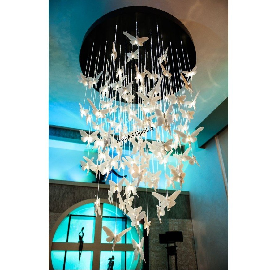 Hotel Lobby Decorative Led Chandelier Lighting butterfly Shape Ceiling Light Chandelier for High Ceiling Hotel Home Staircase