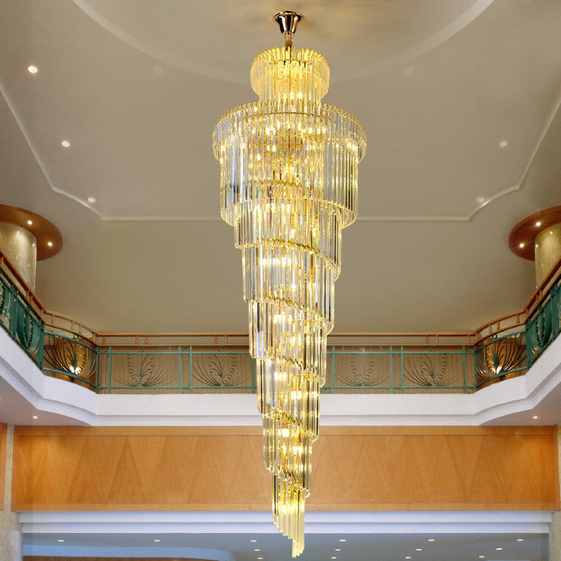 Modern Staircase Long Villa Chain Hanging Lighting Home Decor Gold Crystal Chandelier Lamp