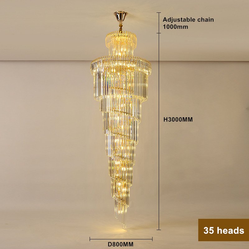 Modern Staircase Long Villa Chain Hanging Lighting Home Decor Gold Crystal Chandelier Lamp