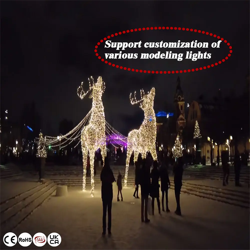 High Quality Customized Outdoor 3D Reindeer Bear Animals Acrylic Ramadan Christmas Decorations Led Motif Lights