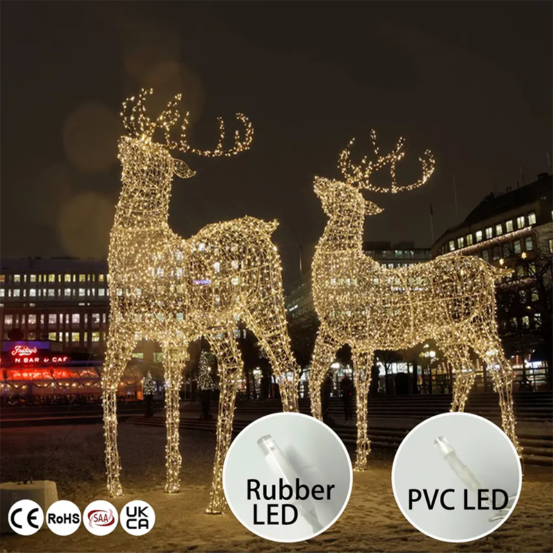 High Quality Customized Outdoor 3D Reindeer Bear Animals Acrylic Ramadan Christmas Decorations Led Motif Lights