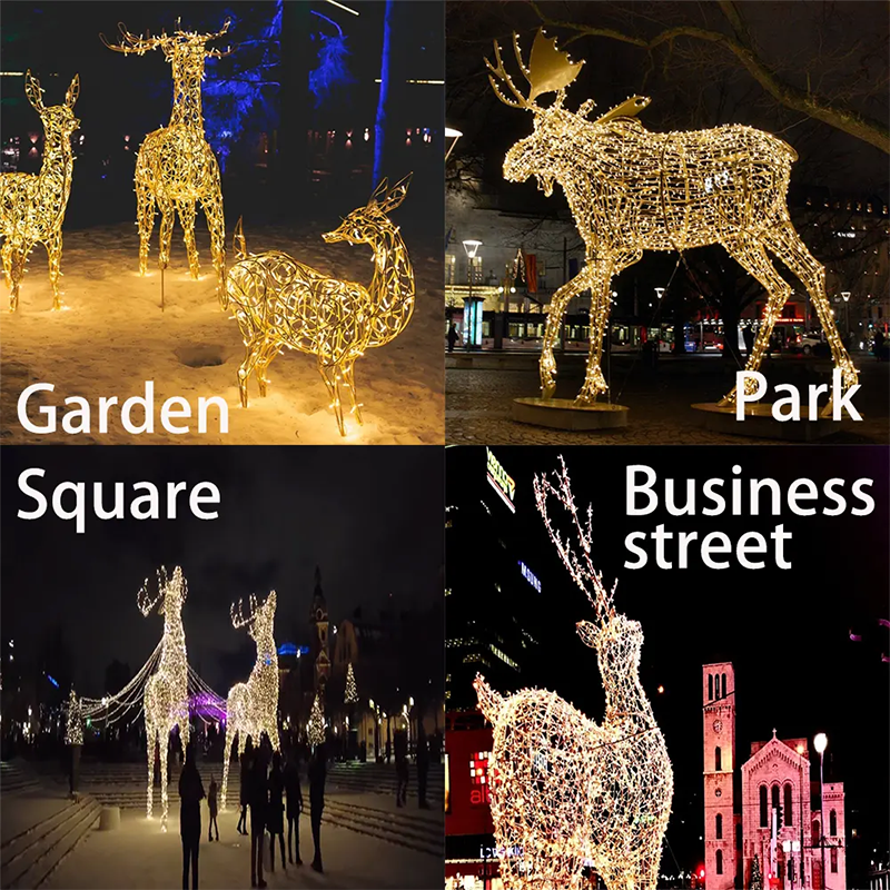 High Quality Customized Outdoor 3D Reindeer Bear Animals Acrylic Ramadan Christmas Decorations Led Motif Lights