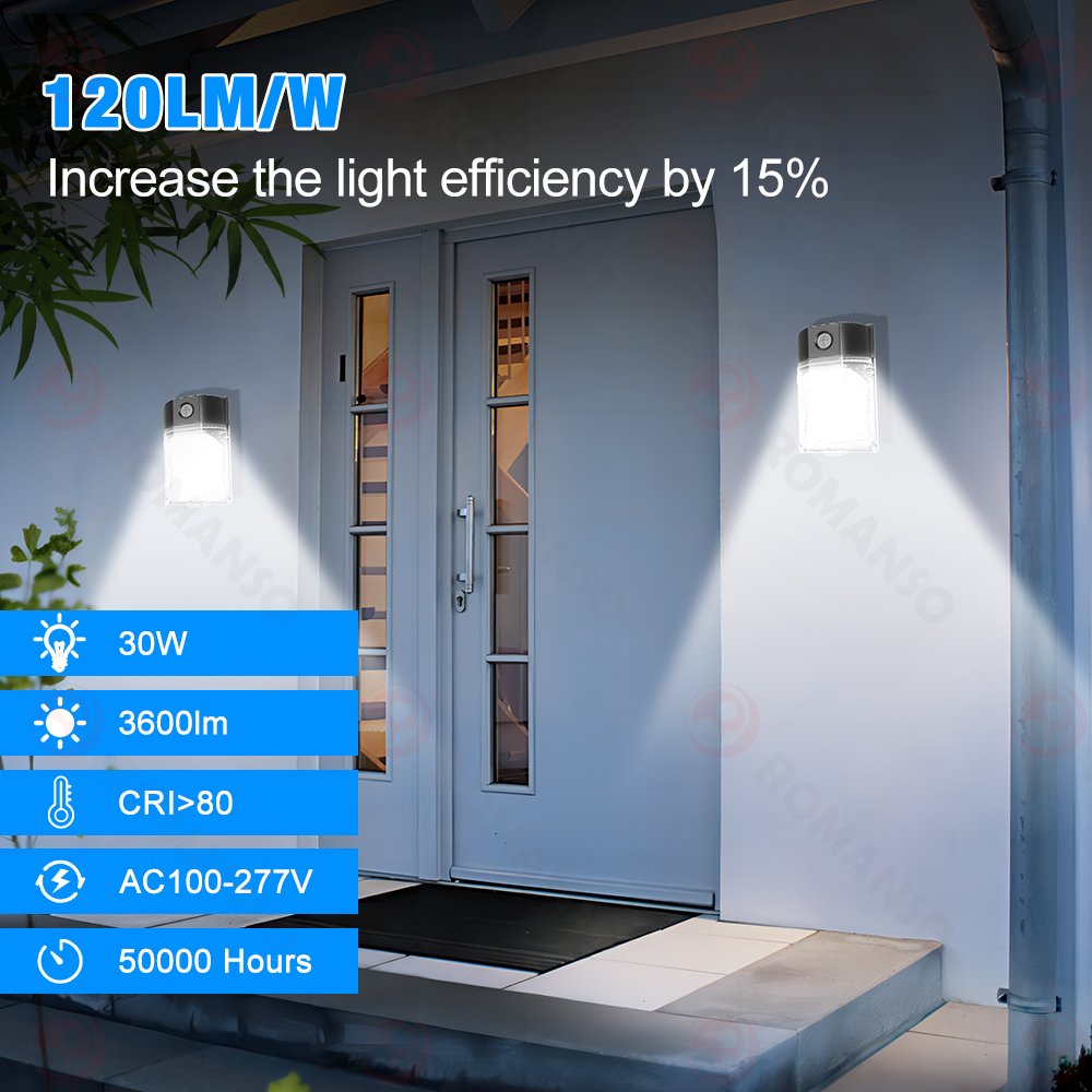 ROMANSO 5 Years Warranty IP65 Outdoor Waterproof 30W Led Wall Pack Light Sensor