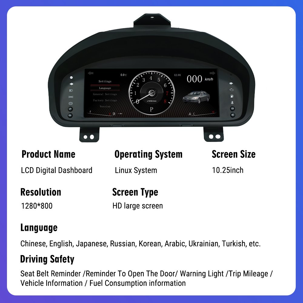 NaviHua New Auto Meter Interior Kit Accessories 10.25 Inch Dashboard Panel Virtual Instrument for Honda Accord 2003 2007