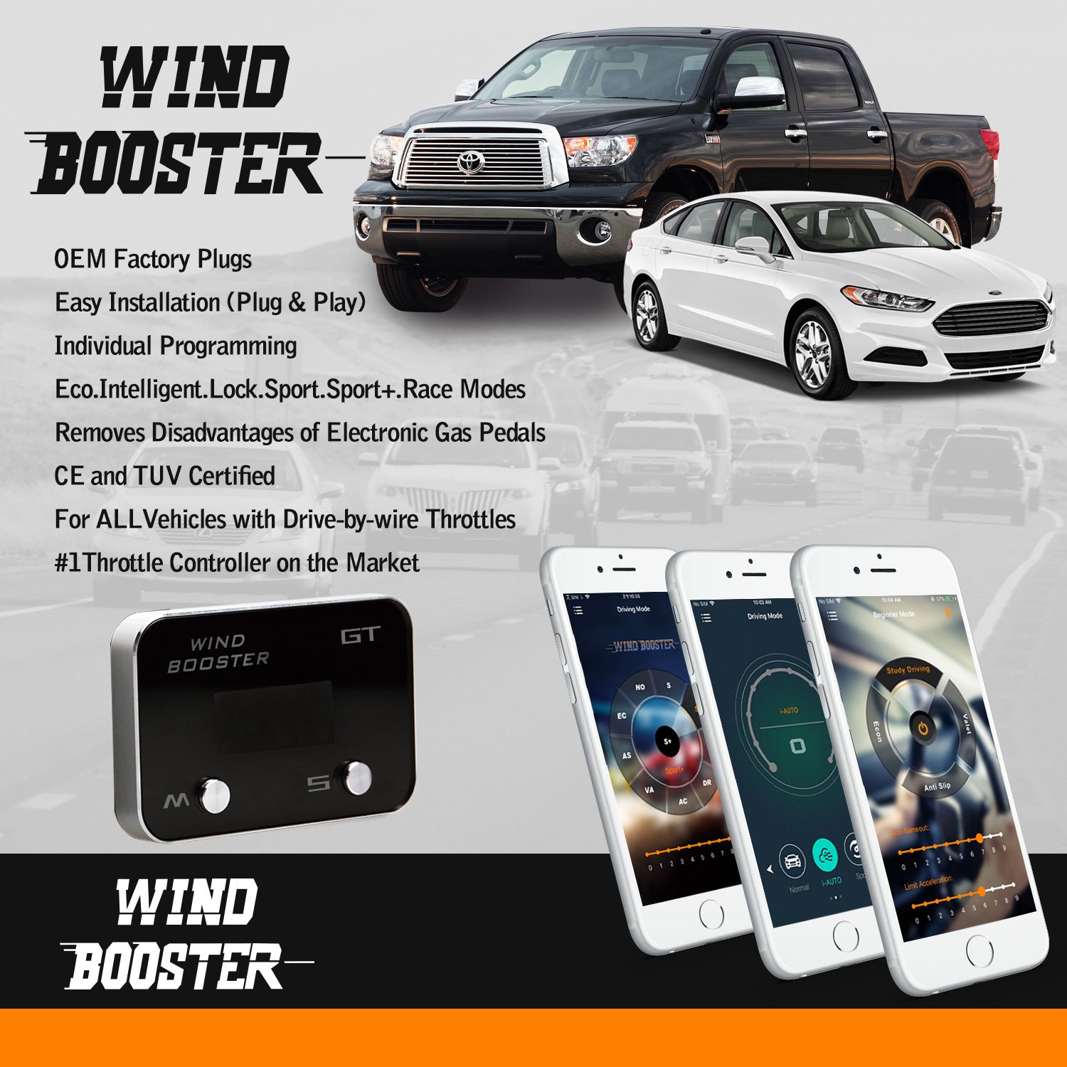 Windbooster Bluetooth App Throttle Controller Speed Pedal New Condition Sprint Commander Auto Parts For Toyota Estima & Belta