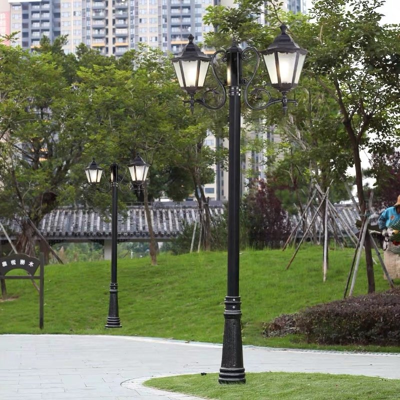 Factory Cheap Outdoor Lighting Pole, Garden Landscape Lawn Waterproof IP65 Garden Light Pole, Double Arm Pole Light