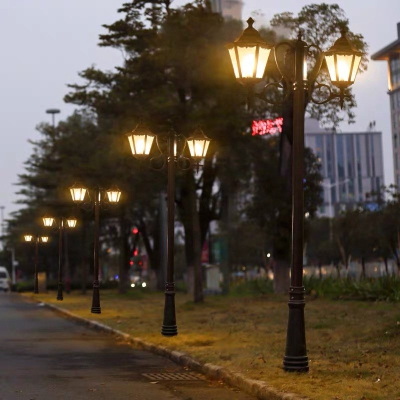 Factory Cheap Outdoor Lighting Pole, Garden Landscape Lawn Waterproof IP65 Garden Light Pole, Double Arm Pole Light