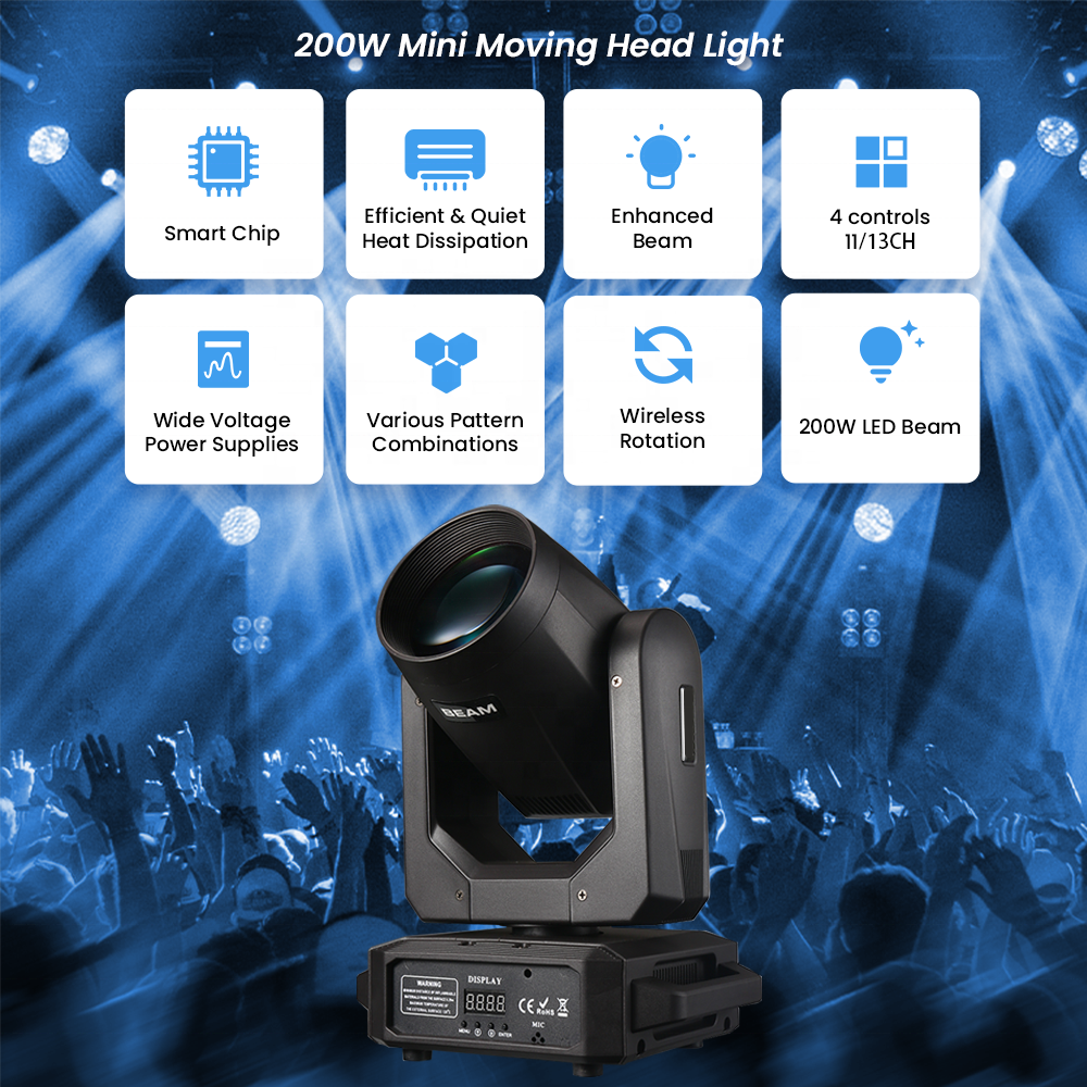 200W Luces Dj Light 18Prism Cabeza Movil LED 200W Beam Spot Moving Head Light RGBW Disco Night Event Club DMX Stage Light