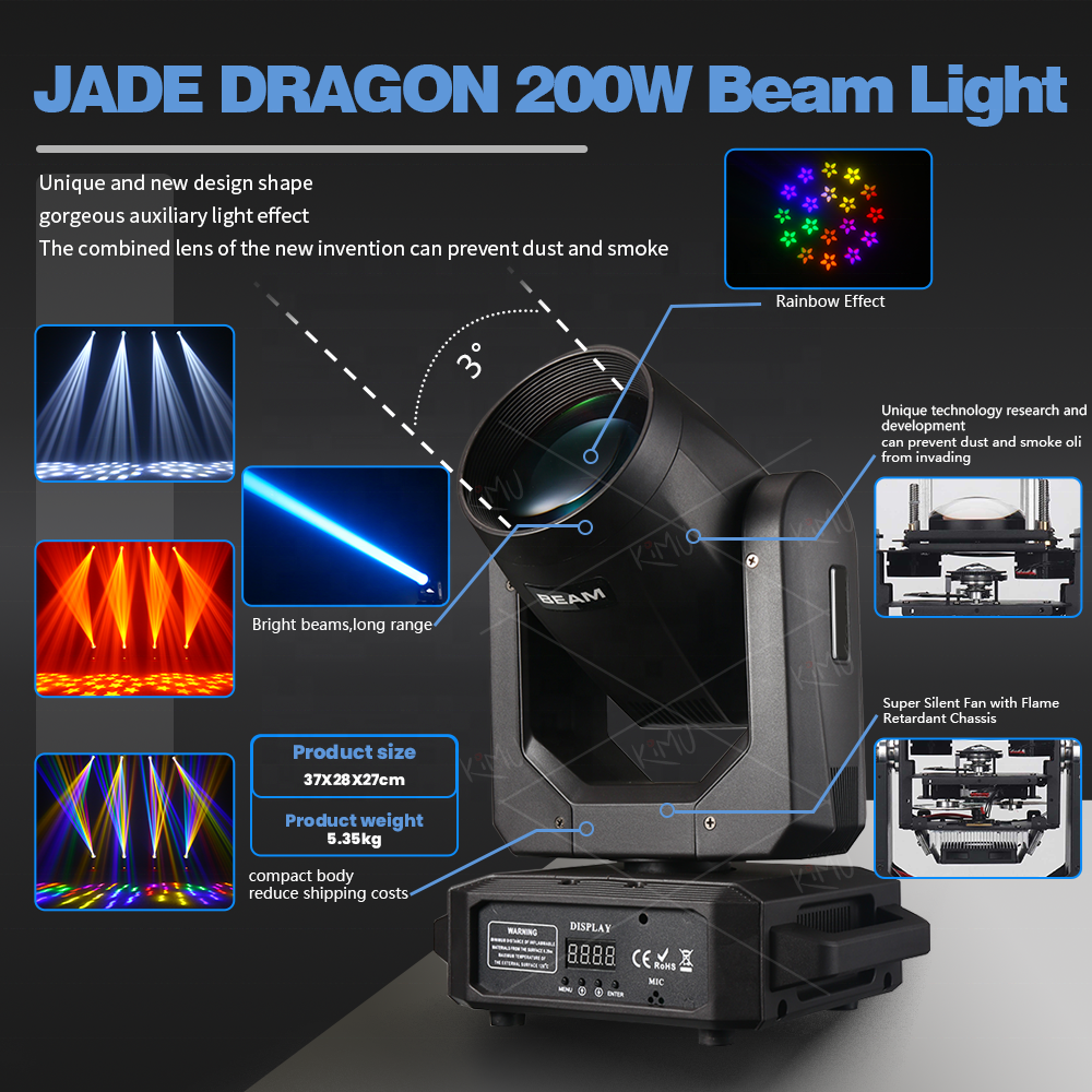 200W Luces Dj Light 18Prism Cabeza Movil LED 200W Beam Spot Moving Head Light RGBW Disco Night Event Club DMX Stage Light