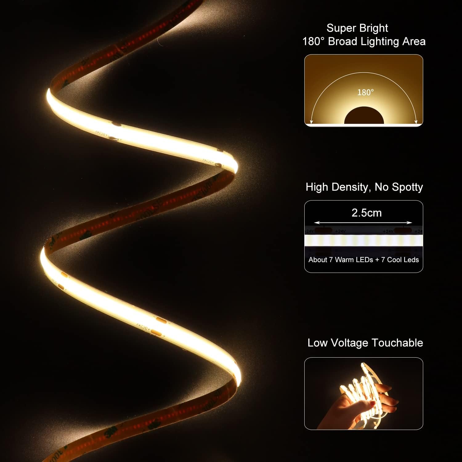 Feican RGBIC Dreamcolor Flex COB Stripe Adressable Programable 12 24Volt Digital RGB IC Led Strip Light for Wall Ceiling