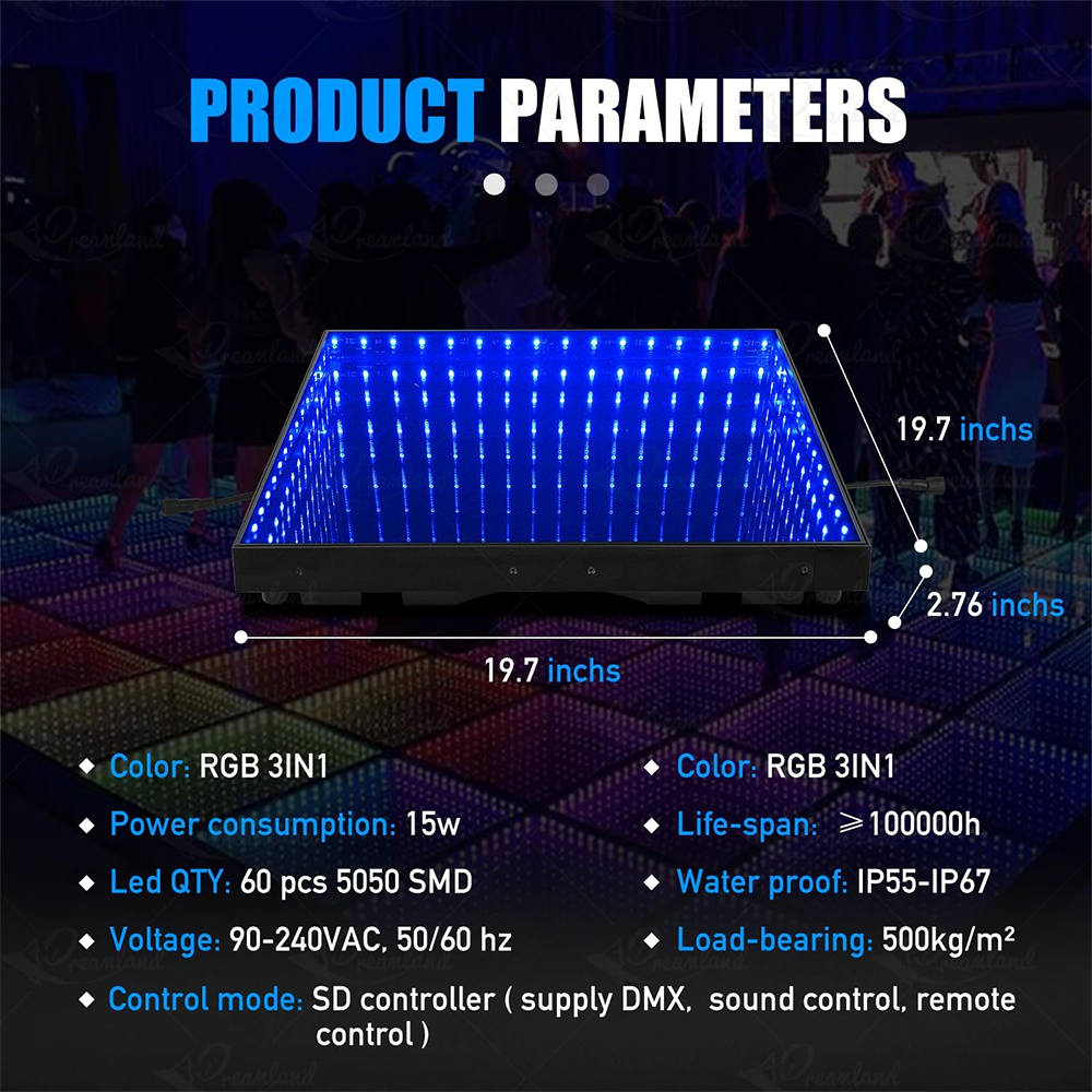 Mirror Party Stage Light up Dancing Floor Tiles Outdoor Wedding 3d Magnetic Led Dance Floor