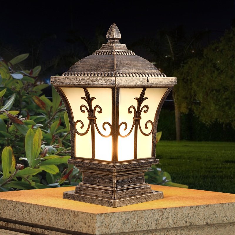 The New American European Style Brass LED Outdoor Copper Lamp Glass Lamp Garden Column Light Pillar Light Villa Garden Gate Post