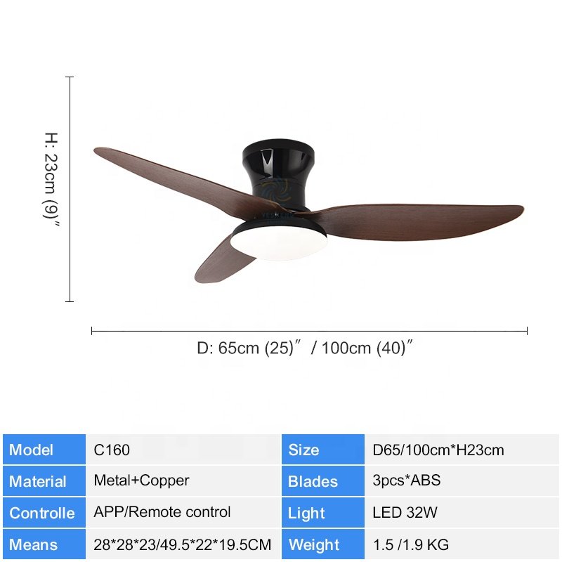 C160 25/40 INCH High air Volume Ceiling Fan with Light with APP CONTROL