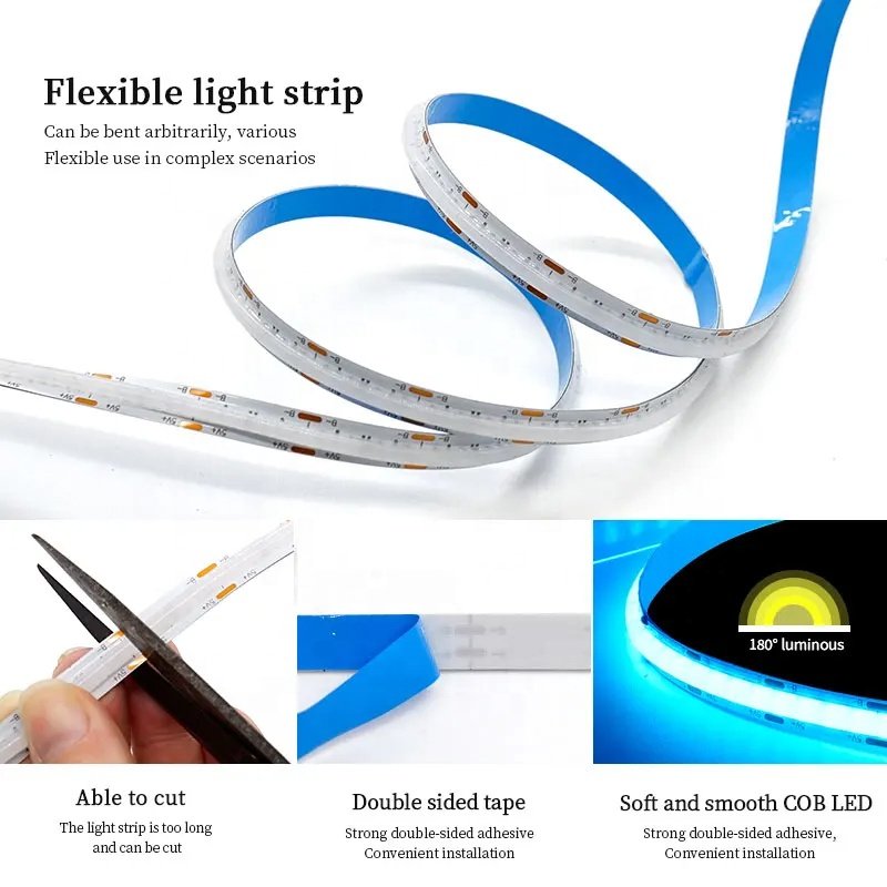 High Quality 8mm Flexible RGB Cob LED Strip Dimmable Red Blue Light DC12V 24V Rgbic Led Strips Rgbic Rgb Addressable