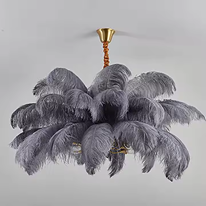Romantic Hanging Pendant Lamp Black White pink Ostrich Green Feather Shaped Foyer Large Ostrich Feathered Chandelier Light