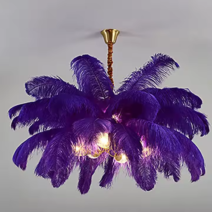 Romantic Hanging Pendant Lamp Black White pink Ostrich Green Feather Shaped Foyer Large Ostrich Feathered Chandelier Light
