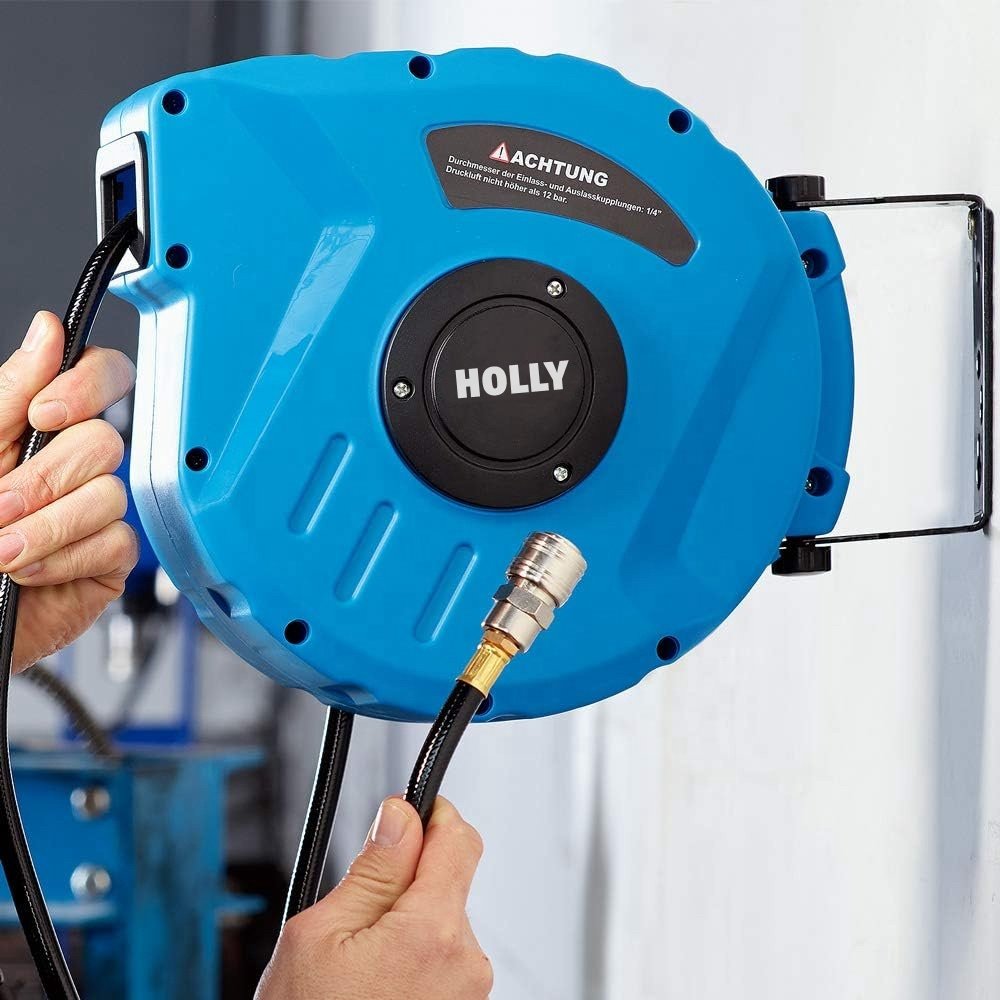 33Ft Air Hose Reel Automatic 1/4 " in Pneumatic Tool Pipe Reel Drum Holder Rack Wall Mount Hose Reel Compress Air Hose Drum Rack