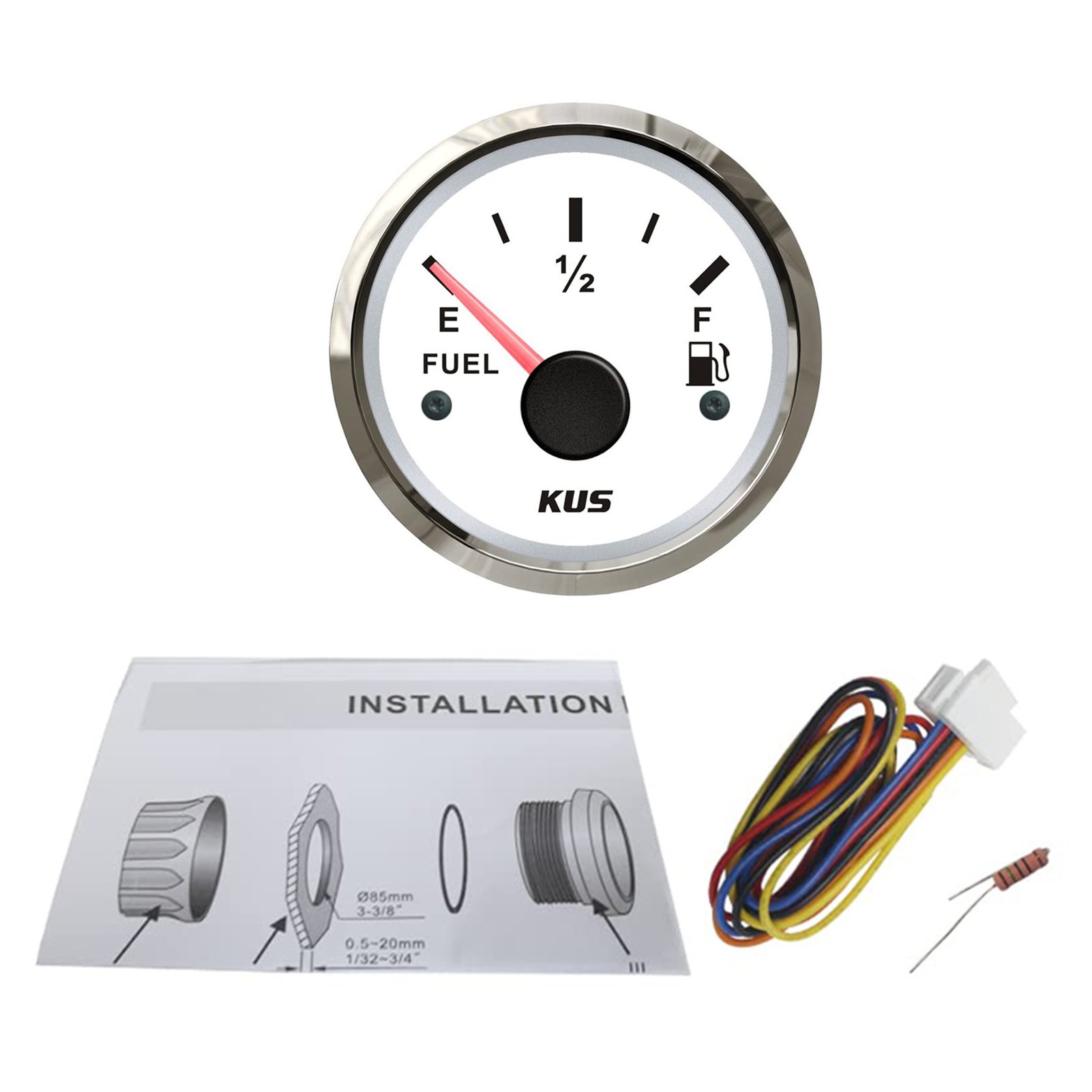 52mm Oil Fuel Level Gauge Meter Indicator 0-190hm 12V/24V (2") Oil Tank Level Gauge for Boat RV Motorhome Truck Auto