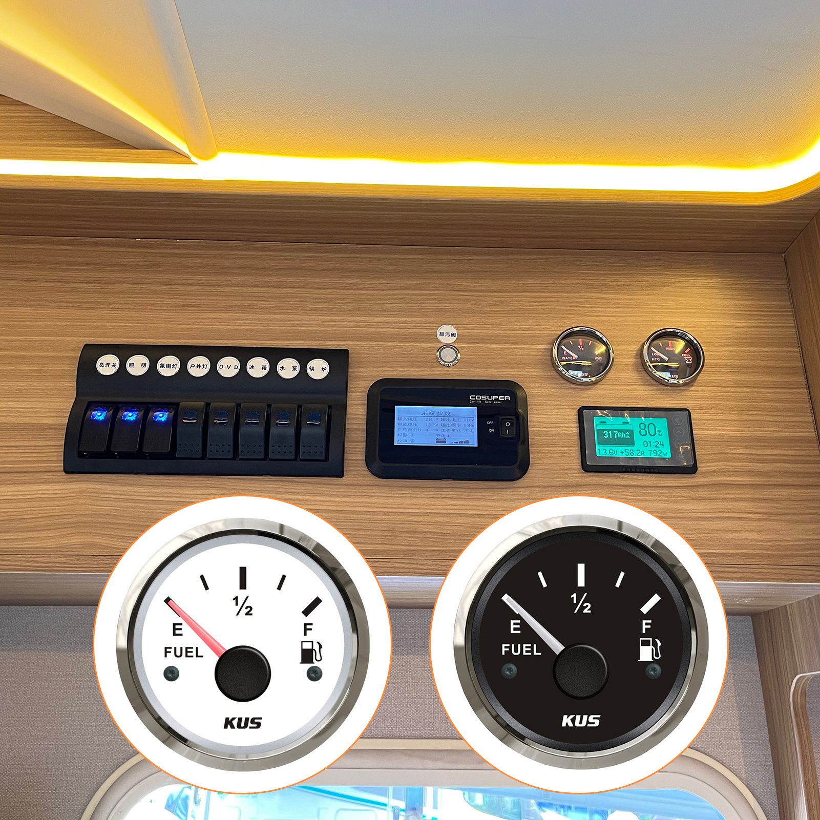52mm Oil Fuel Level Gauge Meter Indicator 0-190hm 12V/24V (2") Oil Tank Level Gauge for Boat RV Motorhome Truck Auto