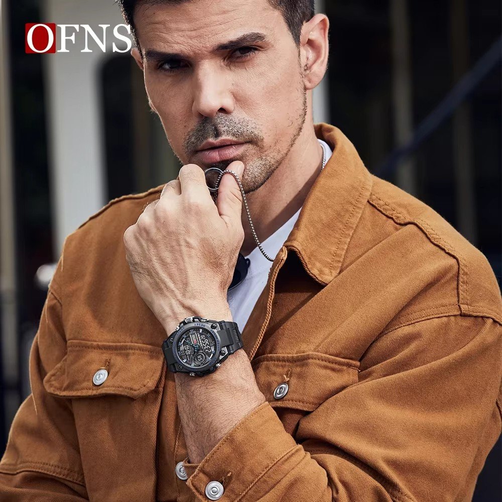 OFNS 6092 New Fashion Men's Sports Watch Waterproof Quartz Electronic Led Digital 50 Meter Men's Sports Quartz Watch