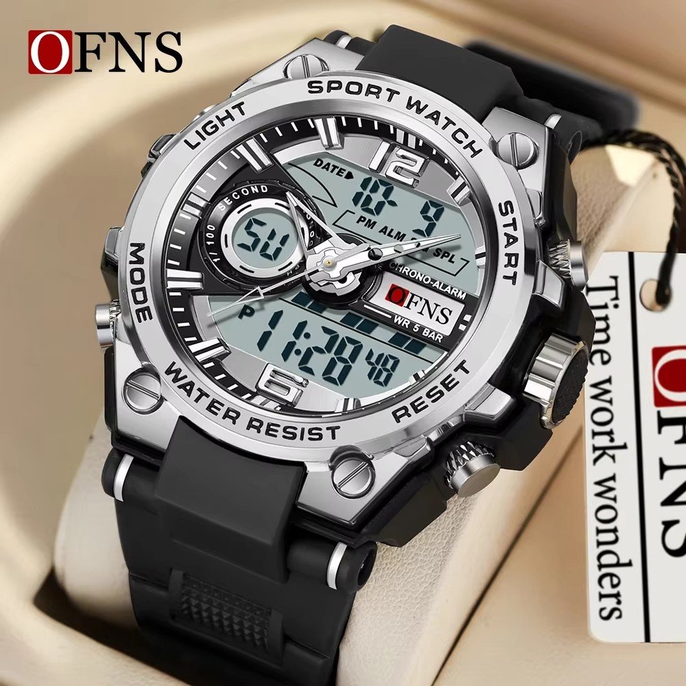 OFNS 6092 New Fashion Men's Sports Watch Waterproof Quartz Electronic Led Digital 50 Meter Men's Sports Quartz Watch