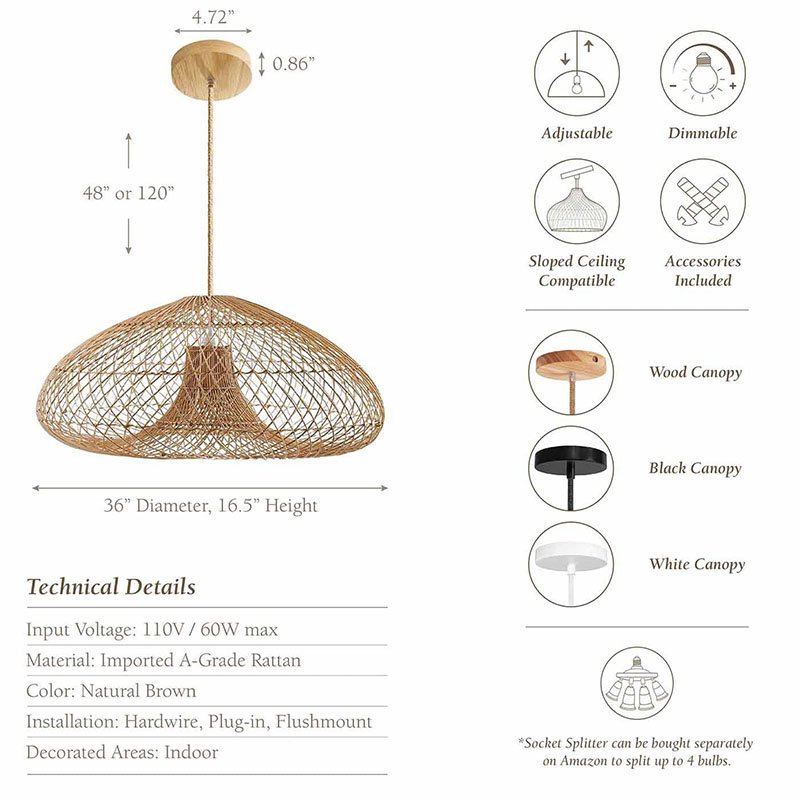 High Quality Rattan Pendant Light Lampshade Ceiling Light for Sustainable Decor Farmhouse Coastal Luxe Rustic Boho Decor Style