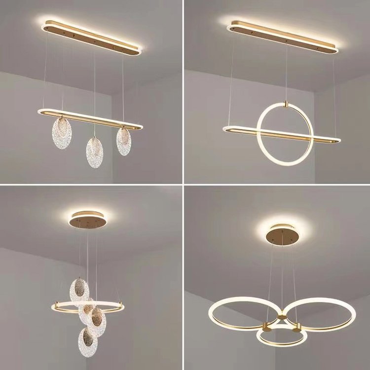 Low Ceilings Hanging Kitchen Dining Pendant Light Rings Indoor Nordic Modern Gold Luxury Round Acrylic Led Chandelier